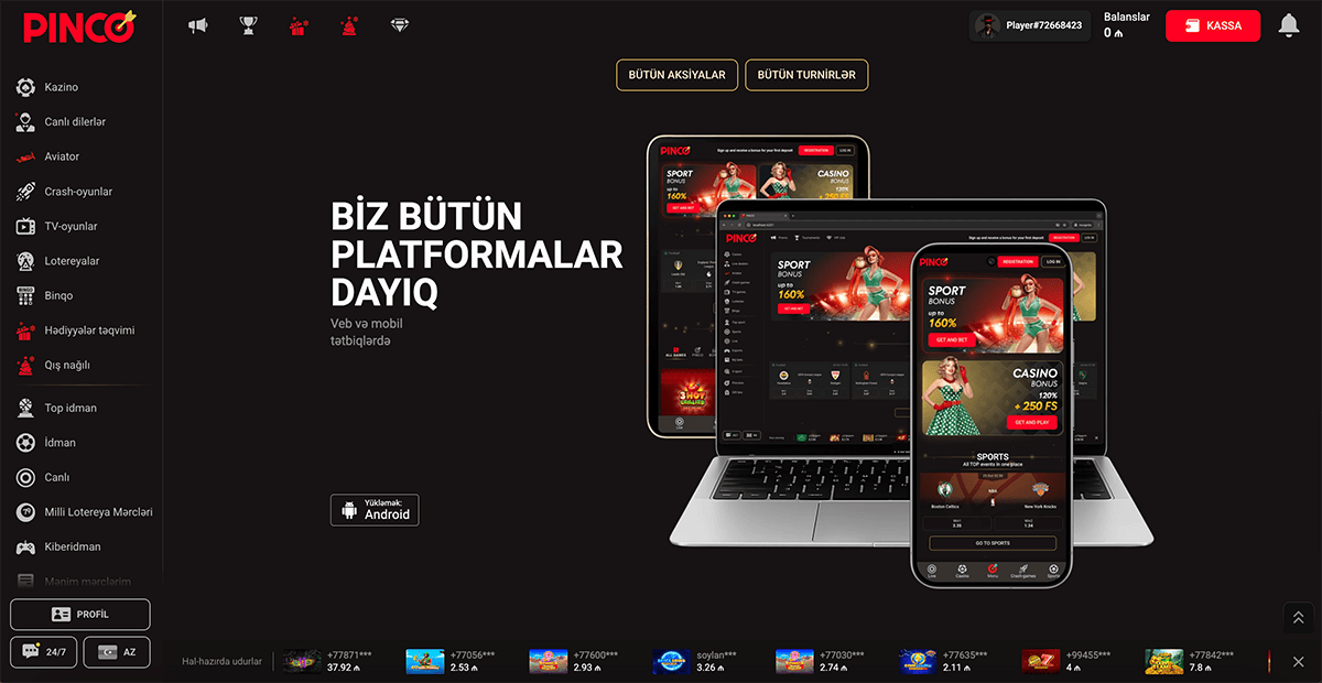 Pinco kazinonun mobil versiyası