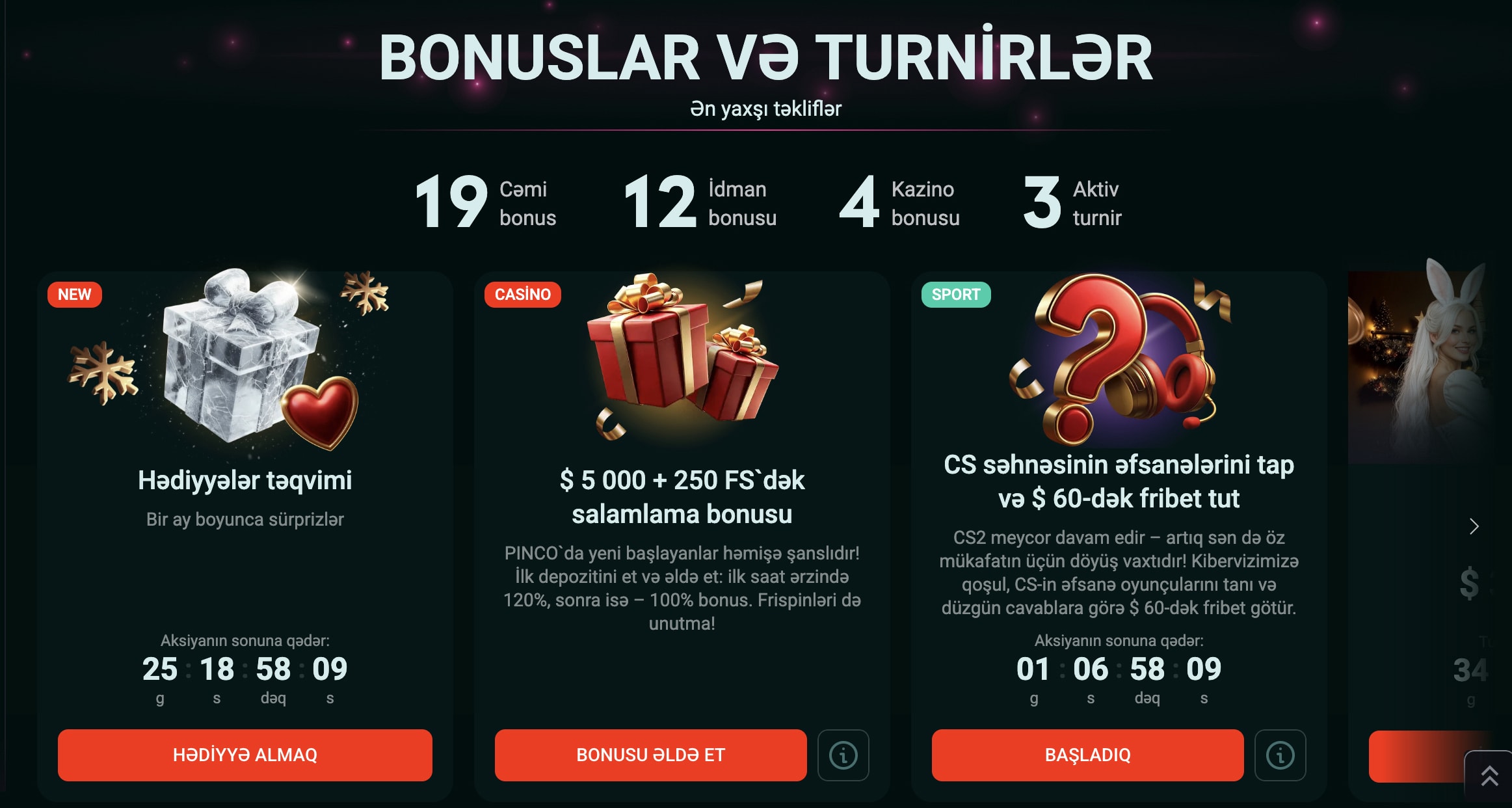 Pinco kazinonun bonusları və promokodları